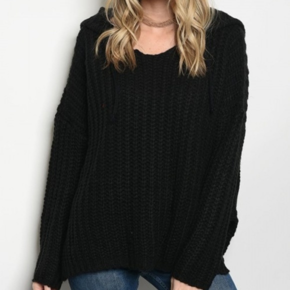 Sweaters - Hooded Cable Chunky Knit Sweater